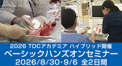 2026 TDCアカデミア 臨床セミナー／ベーシックハンズオンセミナー ２日間コース「すぐに役立つ臨床のコツ」［2026年8月30日（日）・9月6日（日）全2日］